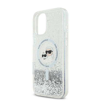 iPhone 16 Plus Kılıf Karl Lagerfeld Orjinal Lisanslı M-safe Şarj Özellikli Sıvılı Simli K&C Heads Kılıf
