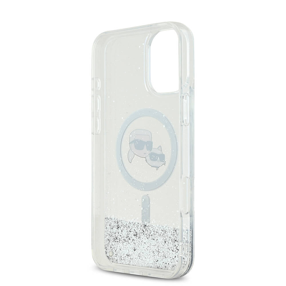 iPhone 16 Plus Kılıf Karl Lagerfeld Orjinal Lisanslı M-safe Şarj Özellikli Sıvılı Simli K&C Heads Kılıf