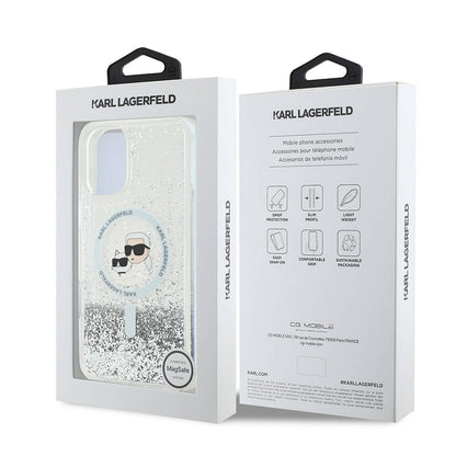 iPhone 16 Plus Kılıf Karl Lagerfeld Orjinal Lisanslı M-safe Şarj Özellikli Sıvılı Simli K&C Heads Kılıf