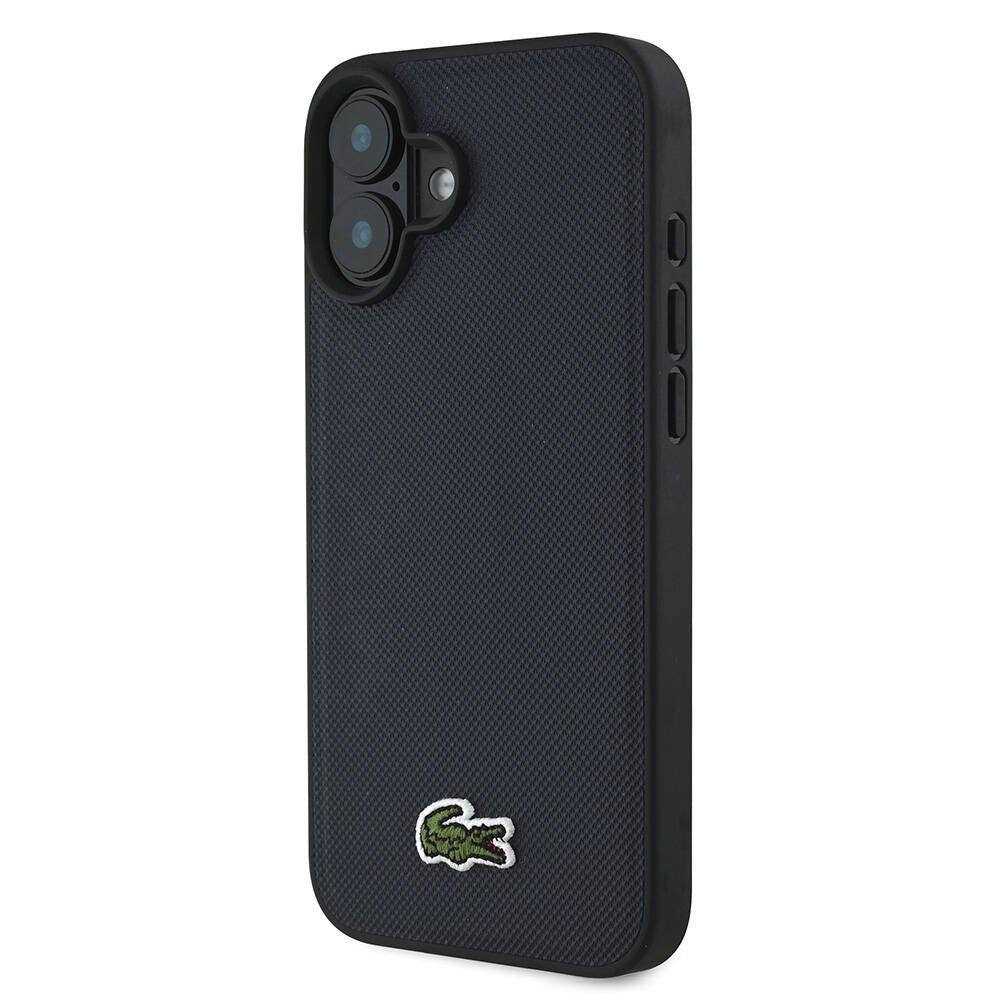 Apple iPhone 16 Plus Kılıf Lacoste Orjinal Lisanslı PU Pike Desenli Arka Yüzey İkonik Timsah Dokuma Logolu Kapak Siyah