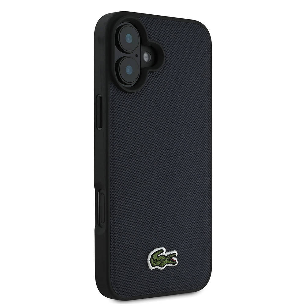 Apple iPhone 16 Plus Kılıf Lacoste Orjinal Lisanslı PU Pike Desenli Arka Yüzey İkonik Timsah Dokuma Logolu Kapak Siyah