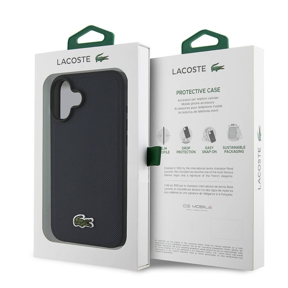Apple iPhone 16 Plus Kılıf Lacoste Orjinal Lisanslı PU Pike Desenli Arka Yüzey İkonik Timsah Dokuma Logolu Kapak Yeşil