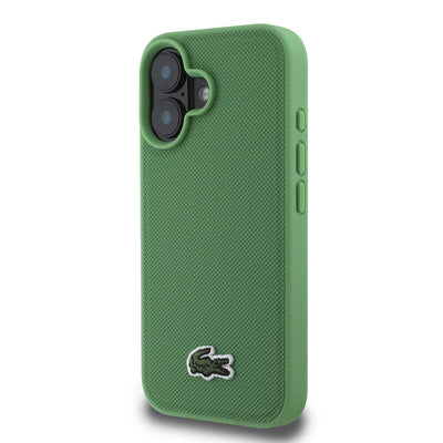 Apple iPhone 16 Plus Kılıf Lacoste Orjinal Lisanslı PU Pike Desenli Arka Yüzey İkonik Timsah Dokuma Logolu Kapak Yeşil