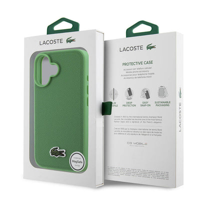 Apple iPhone 16 Plus Kılıf Lacoste Orjinal Lisanslı PU Pike Desenli Arka Yüzey İkonik Timsah Dokuma Logolu Kapak Siyah