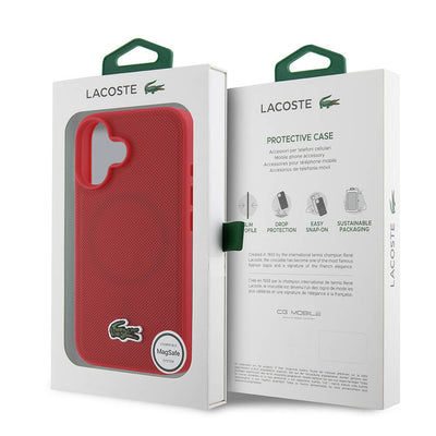 Apple iPhone 16 Plus Kılıf Lacoste Orjinal Lisanslı PU Pike Desenli Arka Yüzey İkonik Timsah Dokuma Logolu Kapak Siyah