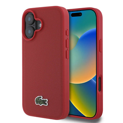Apple iPhone 16 Plus Kılıf Lacoste Orjinal Lisanslı PU Pike Desenli Arka Yüzey İkonik Timsah Dokuma Logolu Kapak Yeşil