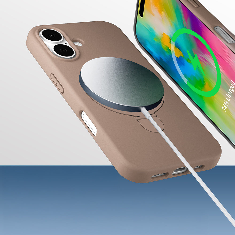 Apple iPhone 16 Plus Kılıf M-safe Şarj Özellikli Standlı Zore Samara Kapak Titanyum-Gri