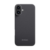 Apple iPhone 16 Plus Kılıf Magsafe Şarj Özellikli 600D Aramid Fiber Pitaka Ultra-Slim Classic Serisi Black-Grey Twill Kapak