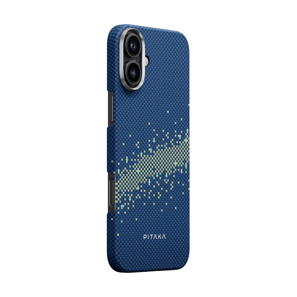 Apple iPhone 16 Plus Kılıf Magsafe Şarj Özellikli Aramid Fiber Pitaka Tactile Woven Starpeak Serisi Milky Way Galaxy Kapak Mavi