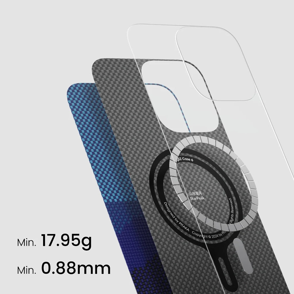 Apple iPhone 16 Plus Kılıf Magsafe Şarj Özellikli Aramid Fiber Pitaka Tactile Woven Starpeak Serisi Over The Horizon Kapak Mavi