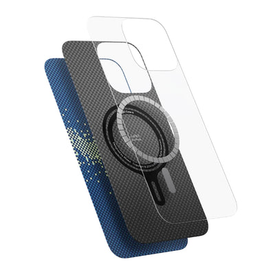 Apple iPhone 16 Plus Kılıf Magsafe Şarj Özellikli Aramid Fiber Pitaka Tactile Woven Starpeak Serisi Over The Horizon Kapak Mavi