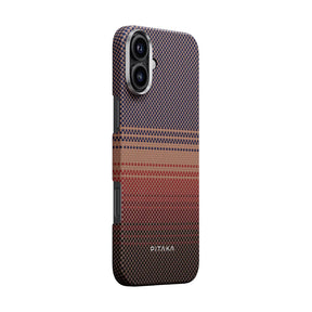 Apple iPhone 16 Plus Kılıf Magsafe Şarj Özellikli Aramid Fiber Pitaka Tactile Woven Sunset-Moonrise Serisi Sunset Kapak