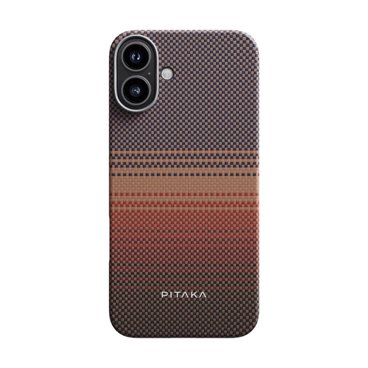 iPhone 16 Plus Kılıf M-safe Şarj Özellikli Aramid Fiber Pitaka Tactile Woven Sunset-Moonrise Serisi Sunset Kılıf