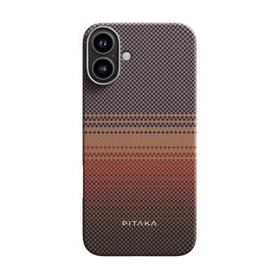 Apple iPhone 16 Plus Kılıf Magsafe Şarj Özellikli Aramid Fiber Pitaka Tactile Woven Sunset-Moonrise Serisi Sunset Kapak Kahverengi