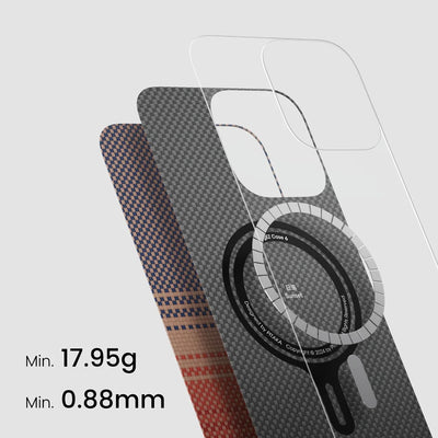 Apple iPhone 16 Plus Kılıf Magsafe Şarj Özellikli Aramid Fiber Pitaka Tactile Woven Sunset-Moonrise Serisi Sunset Kapak Kahverengi