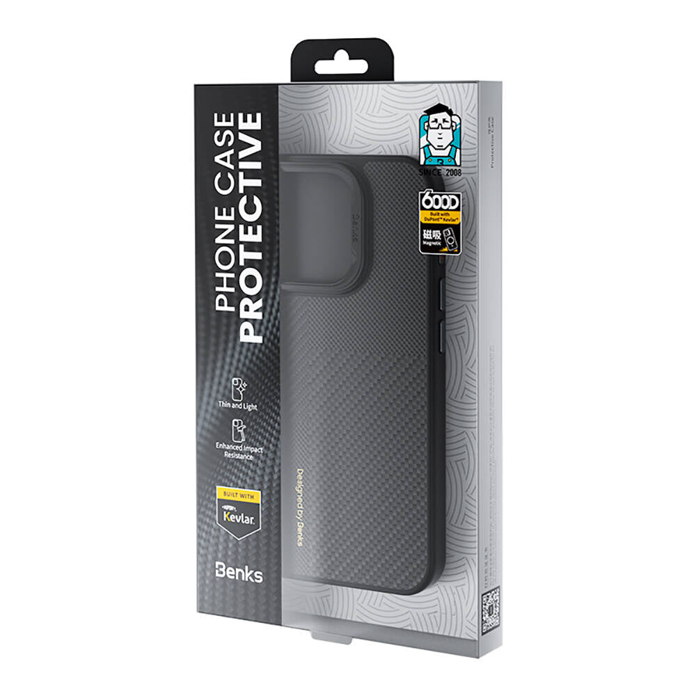 iPhone 16 Plus Kılıf M-safe Şarj Özellikli Karbon Fiber Benks Montage Hybrid ArmorPro Kevlar Kılıf