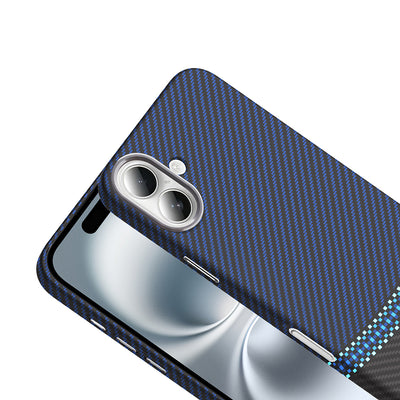 Apple iPhone 16 Plus Kılıf M-safe Şarj Özellikli Karbon Fiber Görünümlü Zore Gros Kapak Lacivert