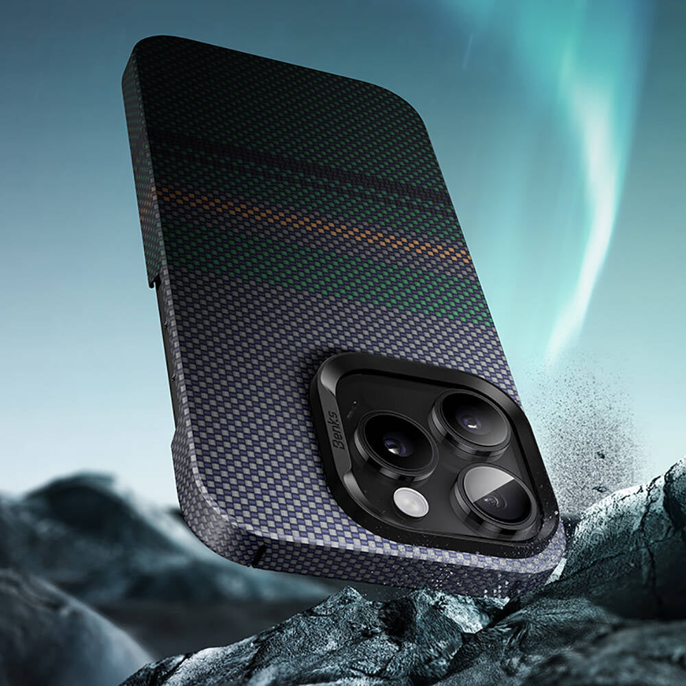 iPhone 16 Plus Kılıf M-safe Şarj Özellikli Karbon Fiber Tasarımlı Benks Aurora ArmorAir Kevlar Kılıf