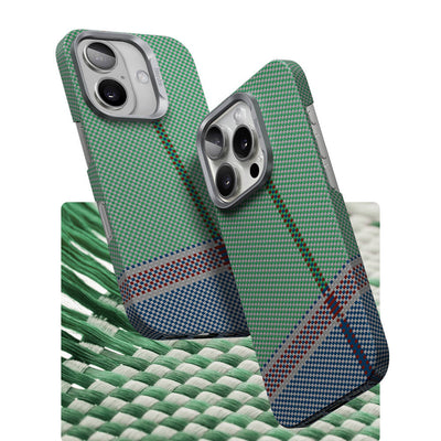 Apple iPhone 16 Plus Kılıf Magsafe Şarj Özellikli Karbon Fiber Tasarımlı Benks Passion Green ArmorAir Kevlar Kapak Yeşil