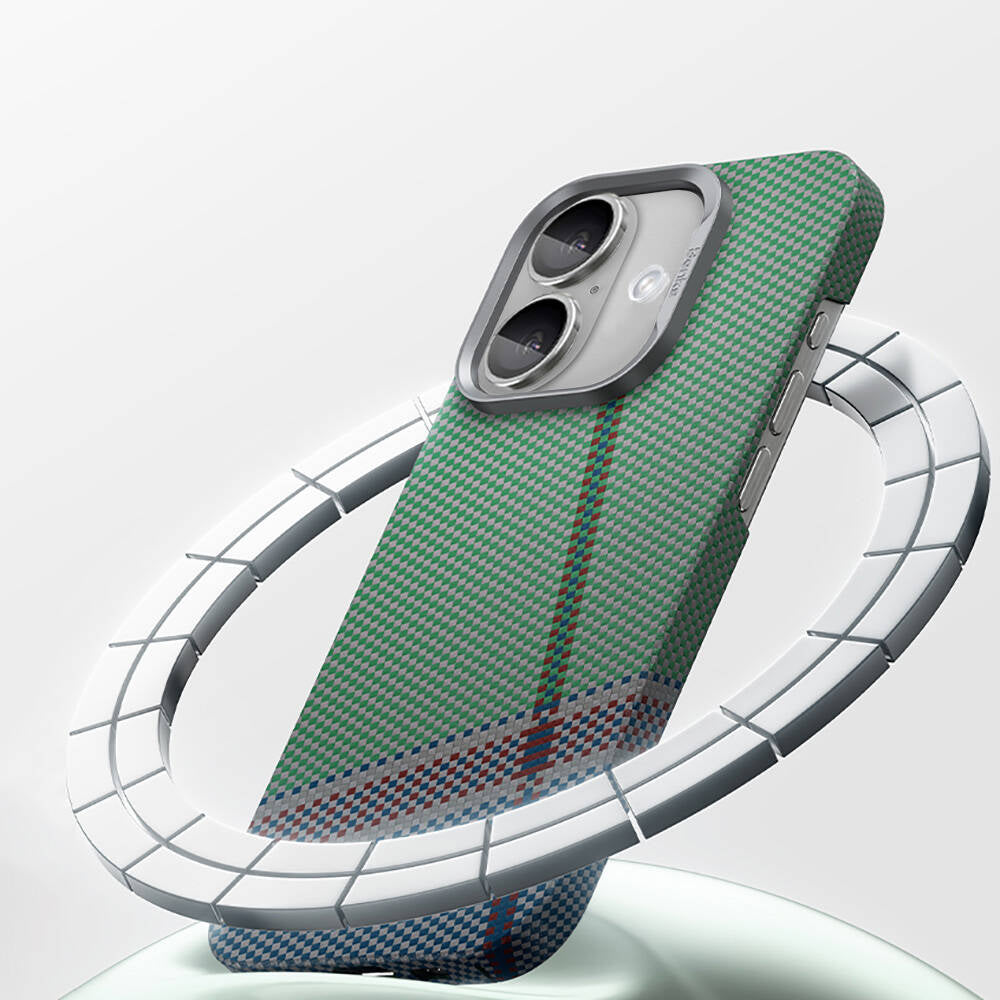 iPhone 16 Plus Kılıf M-safe Şarj Özellikli Karbon Fiber Tasarımlı Benks Passion Green ArmorAir Kevlar Kılıf