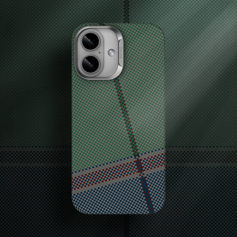 Apple iPhone 16 Plus Kılıf Magsafe Şarj Özellikli Karbon Fiber Tasarımlı Benks Passion Green ArmorAir Kevlar Kapak Yeşil