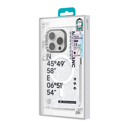 iPhone 16 Plus Kılıf M-safe Şarj Özellikli Koordinat Yazı Desenli Benks Summit Serisi Kılıf