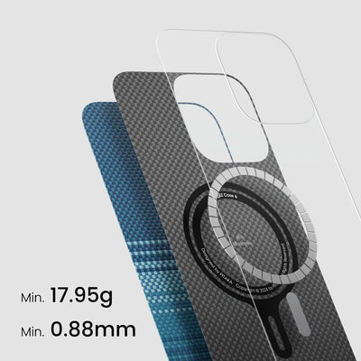 Apple iPhone 16 Plus Kılıf Magsafe Şarj Özellikli Aramid Fiber Pitaka Tactile Woven Sunset-Moonrise Serisi Moonrise Kapak Mavi