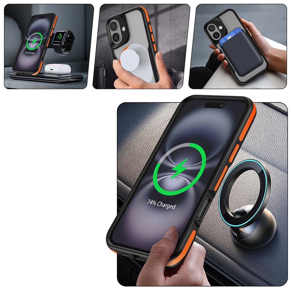 Apple iPhone 16 Plus Kılıf Magsafe Şarj Özellikli Renkli Kenar Airbag Şeritli Zore Lamer Kapak Turuncu
