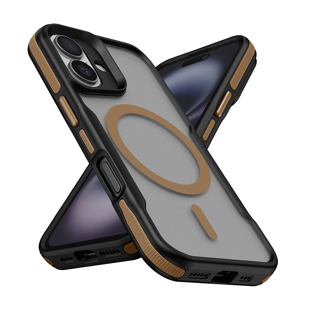 Apple iPhone 16 Plus Kılıf Magsafe Şarj Özellikli Renkli Kenar Airbag Şeritli Zore Lamer Kapak Titanyum-Gold