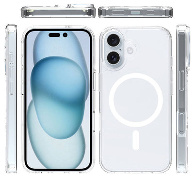 Apple iPhone 16 Plus Kılıf M-safe Şarj Özellikli Şeffaf Sert PC Zore Embos Kapak Şeffaf