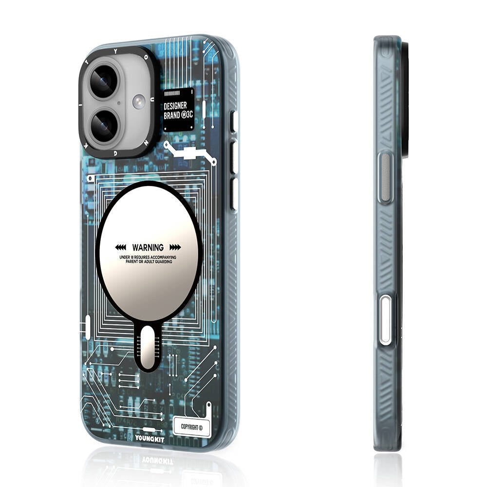 Apple iPhone 16 Plus Kılıf Magsafe Şarj Özellikli Youngkit Technology Serisi Kapak Mavi