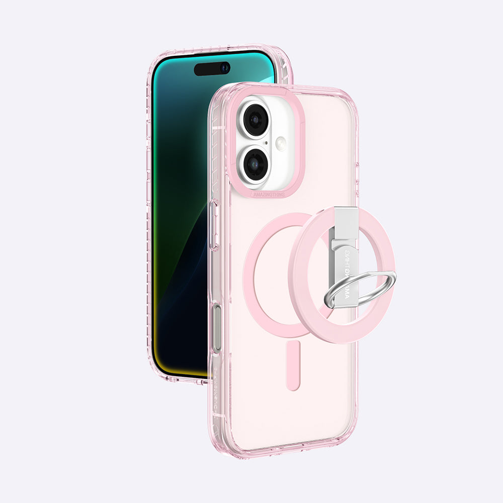 Apple iPhone 16 Plus Kılıf Magsafe Şarj Özellikli Yüzük Standlı Amazingthing Titan Pro Serisi Kapak Pembe