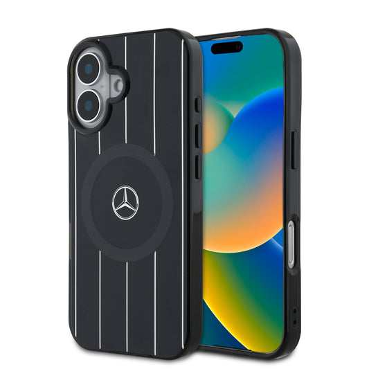iPhone 16 Plus Kılıf Mercedes Benz Orjinal Lisanslı M-safe Şarj Özellikli Çift Katmanlı Paralel Çizgi Desenli Kılıf