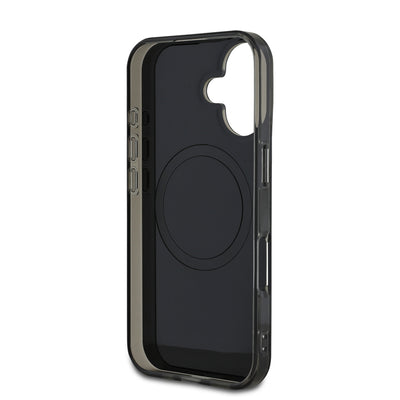 Apple iPhone 16 Plus Kılıf Mercedes Benz Orjinal Lisanslı Magsafe Şarj Özellikli Çift Katmanlı Paralel Çizgi Desenli Kapak Siyah