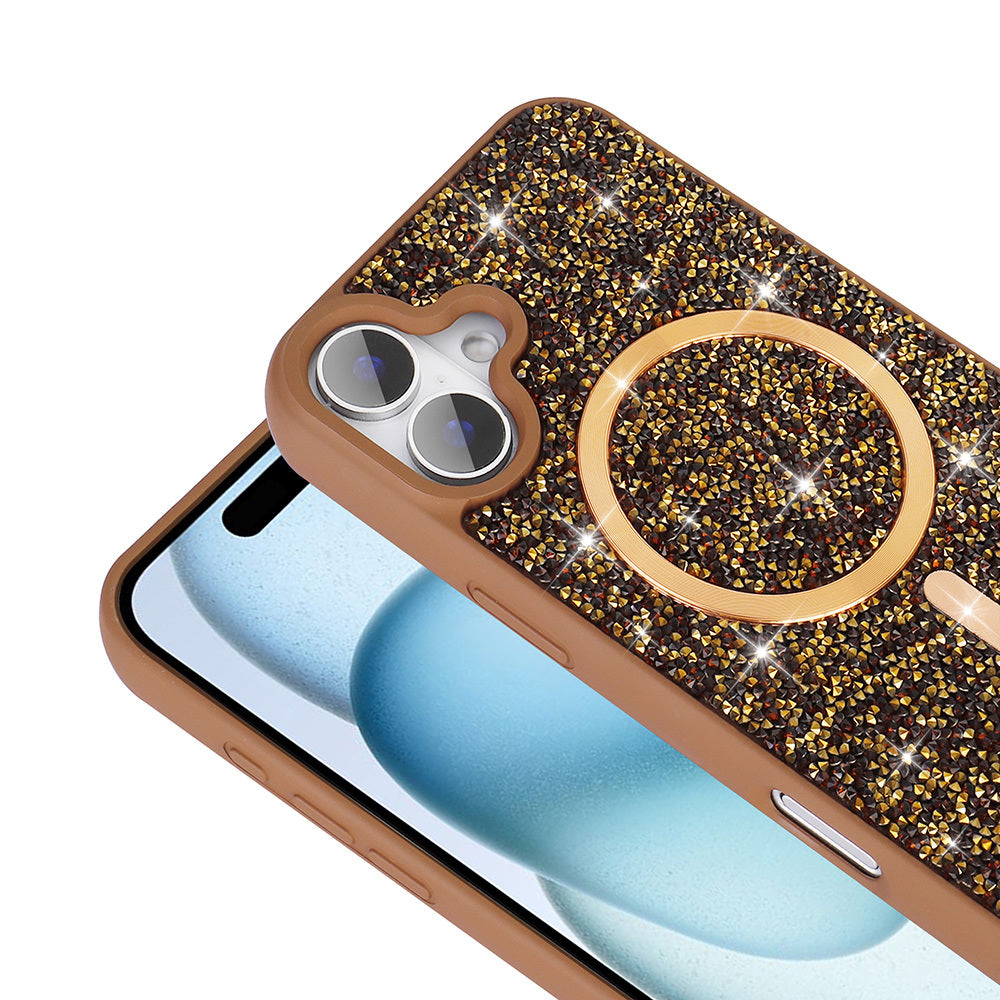 Apple iPhone 16 Plus Kılıf Pırlanta Tasarımlı M-safe Şarj Özellikli Zore Mozaik Silikon Kapak Titanyum-Gri