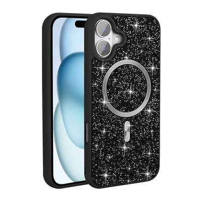 Apple iPhone 16 Plus Kılıf Pırlanta Tasarımlı M-safe Şarj Özellikli Zore Mozaik Silikon Kapak Titanyum-Gri