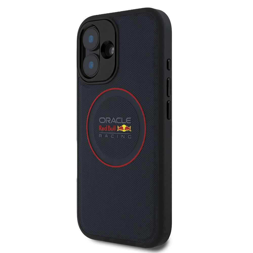 Apple iPhone 16 Plus Kılıf Redbull Orjinal Lisanslı M-safe Şarj Özellikli Kırmızı Halka ve Logo Kabartmalı PU Deri Kapak Lacivert