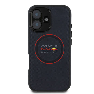 Apple iPhone 16 Plus Kılıf Redbull Orjinal Lisanslı M-safe Şarj Özellikli Kırmızı Halka ve Logo Kabartmalı PU Deri Kapak Lacivert