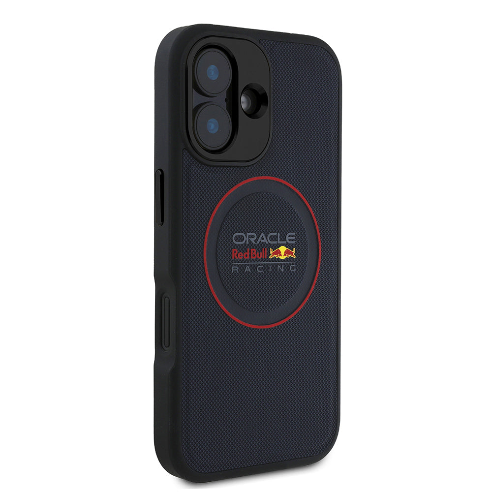 Apple iPhone 16 Plus Kılıf Redbull Orjinal Lisanslı M-safe Şarj Özellikli Kırmızı Halka ve Logo Kabartmalı PU Deri Kapak Lacivert