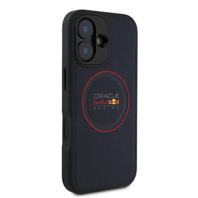 Apple iPhone 16 Plus Kılıf Redbull Orjinal Lisanslı M-safe Şarj Özellikli Kırmızı Halka ve Logo Kabartmalı PU Deri Kapak Lacivert