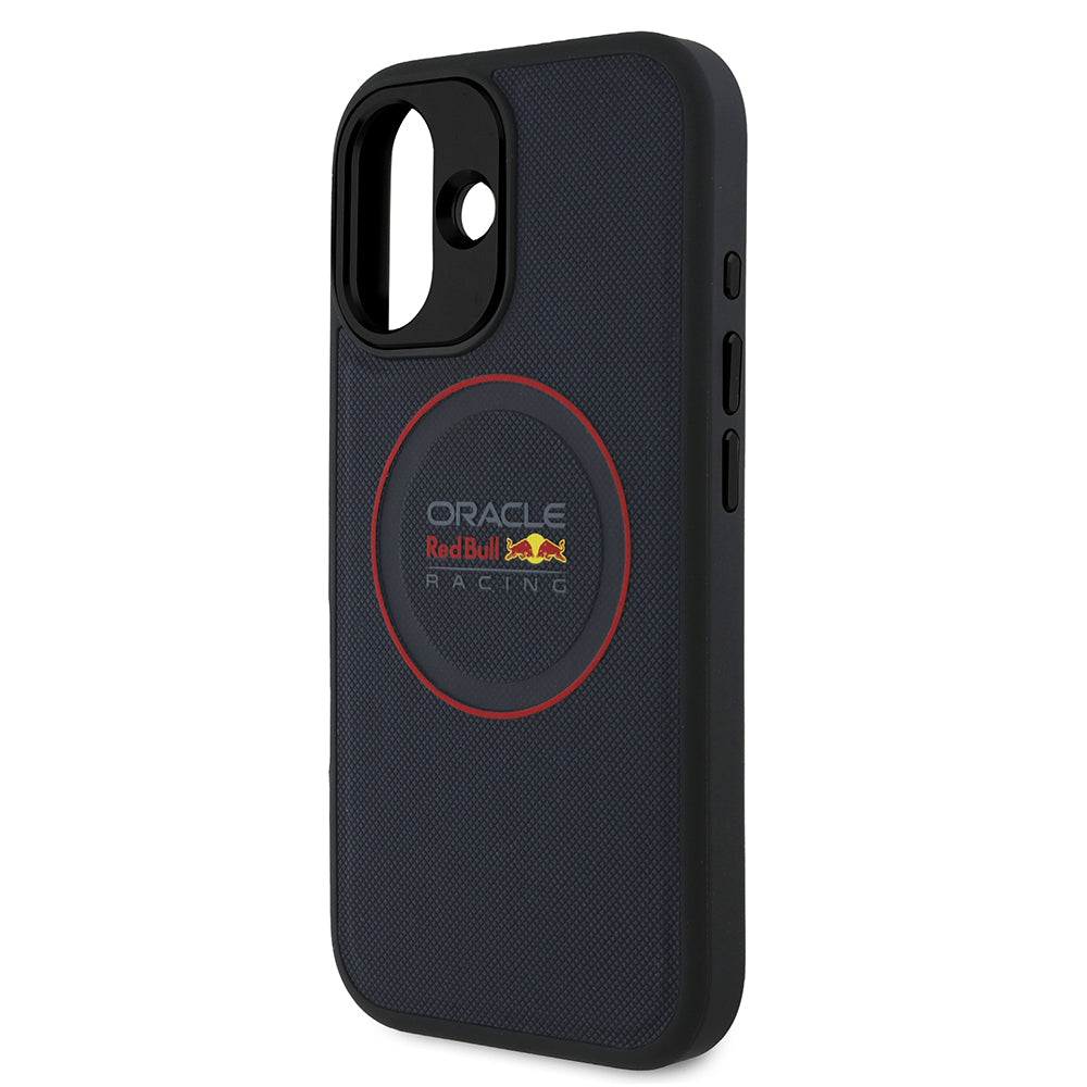 Apple iPhone 16 Plus Kılıf Redbull Orjinal Lisanslı M-safe Şarj Özellikli Kırmızı Halka ve Logo Kabartmalı PU Deri Kapak Lacivert