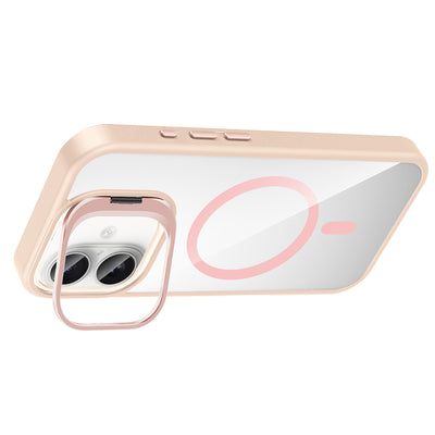 Apple iPhone 16 Plus Kılıf Standlı ve Kamera Lens Hediyeli M-Safe Şarj Özellikli Zore Etro Kapak Lacivert