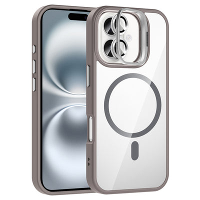 Apple iPhone 16 Plus Kılıf Standlı ve Kamera Lens Hediyeli M-Safe Şarj Özellikli Zore Etro Kapak Lacivert