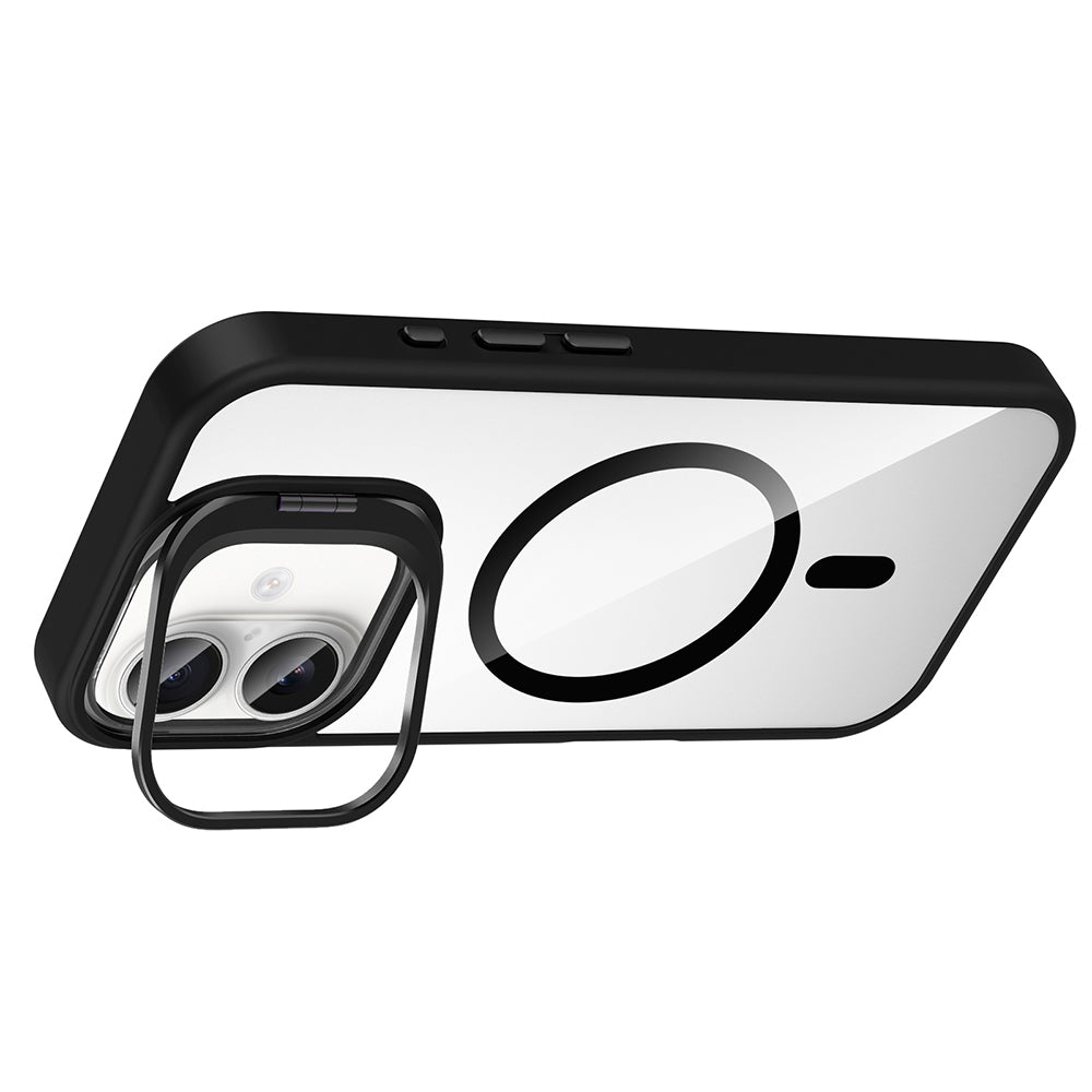 Apple iPhone 16 Plus Kılıf Standlı ve Kamera Lens Hediyeli M-Safe Şarj Özellikli Zore Etro Kapak Lacivert