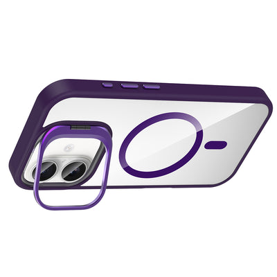 Apple iPhone 16 Plus Kılıf Standlı ve Kamera Lens Hediyeli M-Safe Şarj Özellikli Zore Etro Kapak Siyah