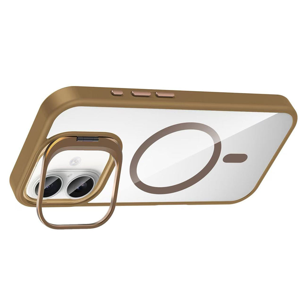 Apple iPhone 16 Plus Kılıf Standlı ve Kamera Lens Hediyeli M-Safe Şarj Özellikli Zore Etro Kapak Lacivert