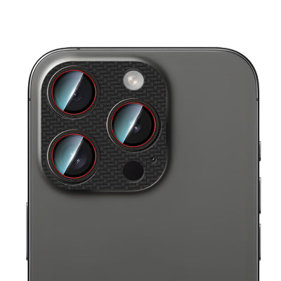Apple iPhone 16 Pro CaseWorld Karbon Fiber Serisi Anti Reflective Ultra Clear Full Kamera Lens Koruyucu Siyah-Kırmızı