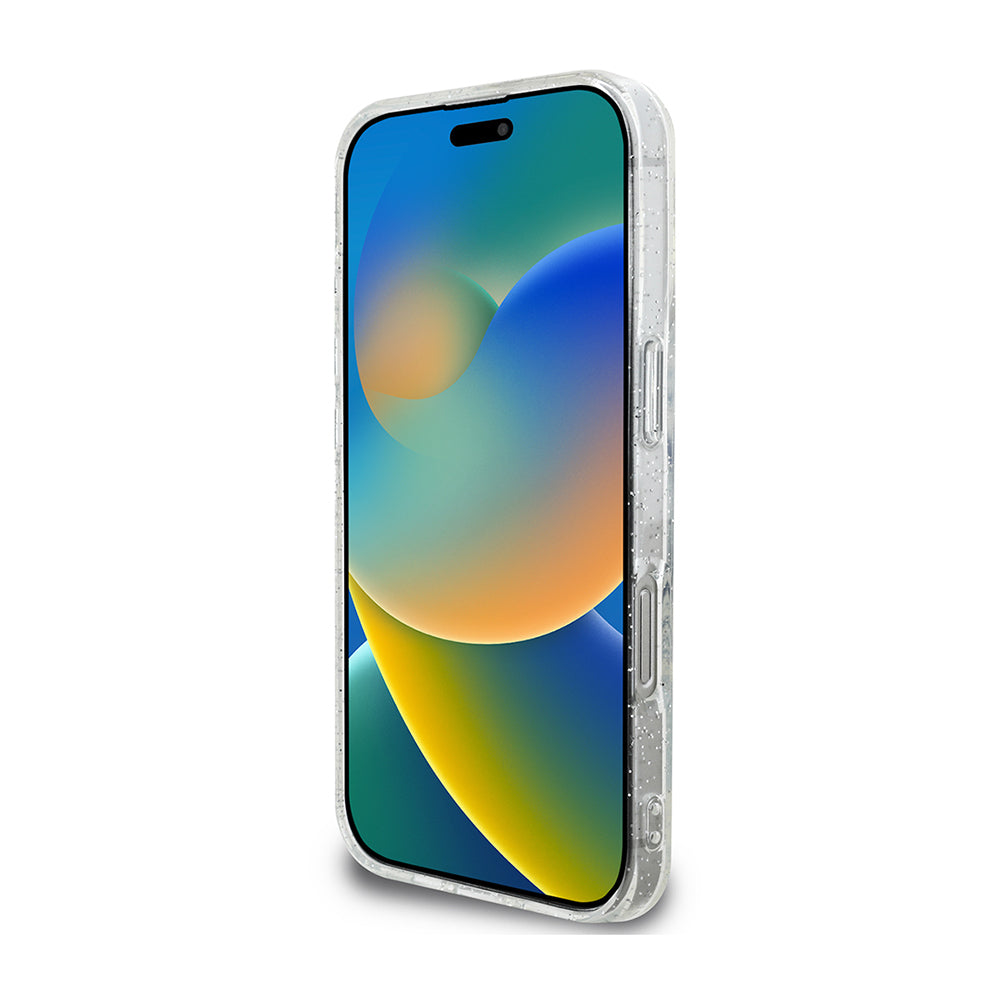 iPhone 16 Pro Guess Orjinal Lisanslı 3'lü Aksesuar Seti IML Baskılı Simli Glitter Kılıf + Ekran Koruyucu + Lens Koruyucu