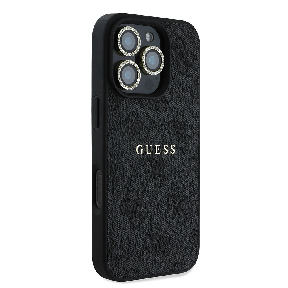 Apple iPhone 16 Pro Guess Orjinal Lisanslı Kılıf + Ekran Koruyucu + Lens Koruyucu 3in1 Aksesuar Seti Siyah