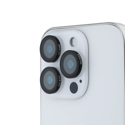 Apple iPhone 16 Pro Guess Orjinal Lisanslı Metal Kamera Lens Koruyucu Gümüş
